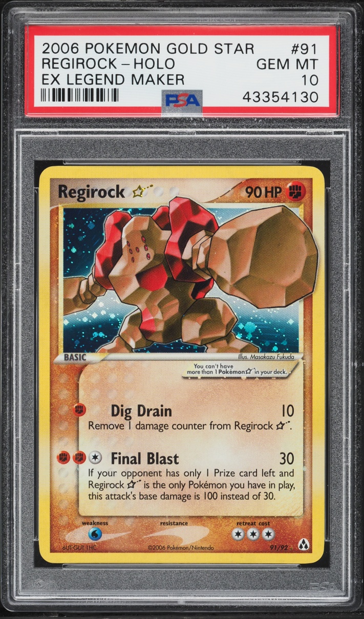 2006 Pokemon EX Legend Maker Holo Regirock Gold Star #91 PSA 10 GEM MINT