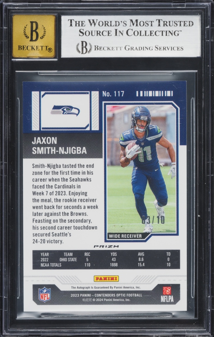 2023 Panini Contenders Optic Gold Jaxon Smith-Njigba ROOKIE AUTO /10 #117 BGS 9 MINT