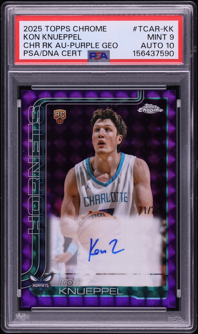 2025 Topps Chrome Purple Geo Kon Knueppel ROOKIE AUTO DNA 10 /75 #TCAR-KK PSA 9 MINT