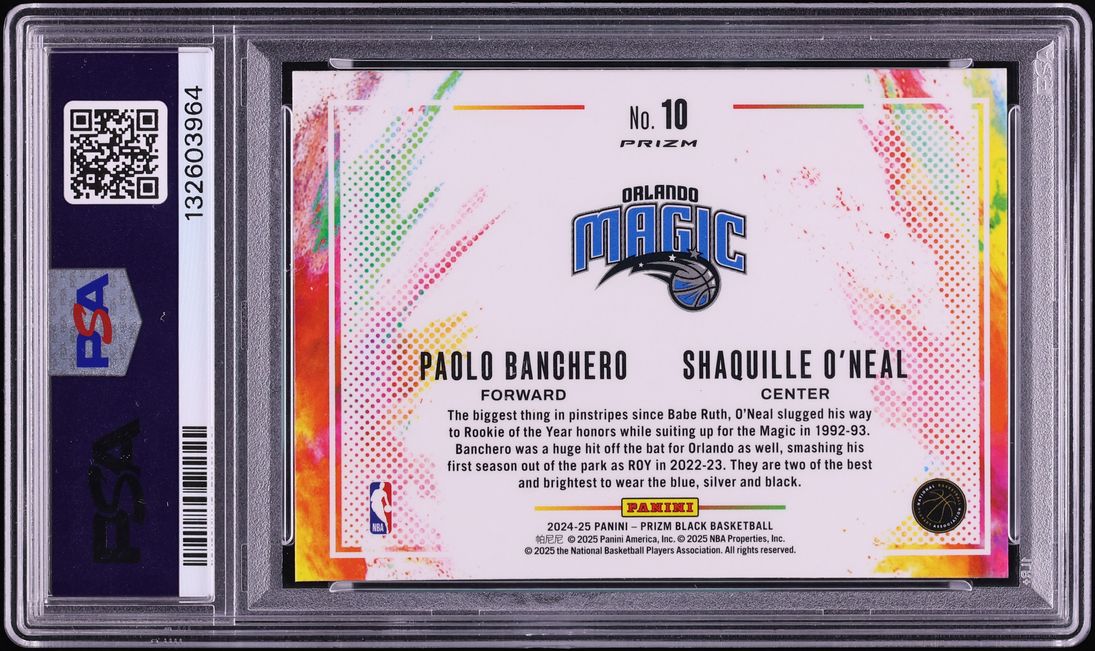 2024 Panini Prizm Black Color Blast Duals Paolo Banchero Shaquille O'Neal #10 PSA 10 GEM MINT