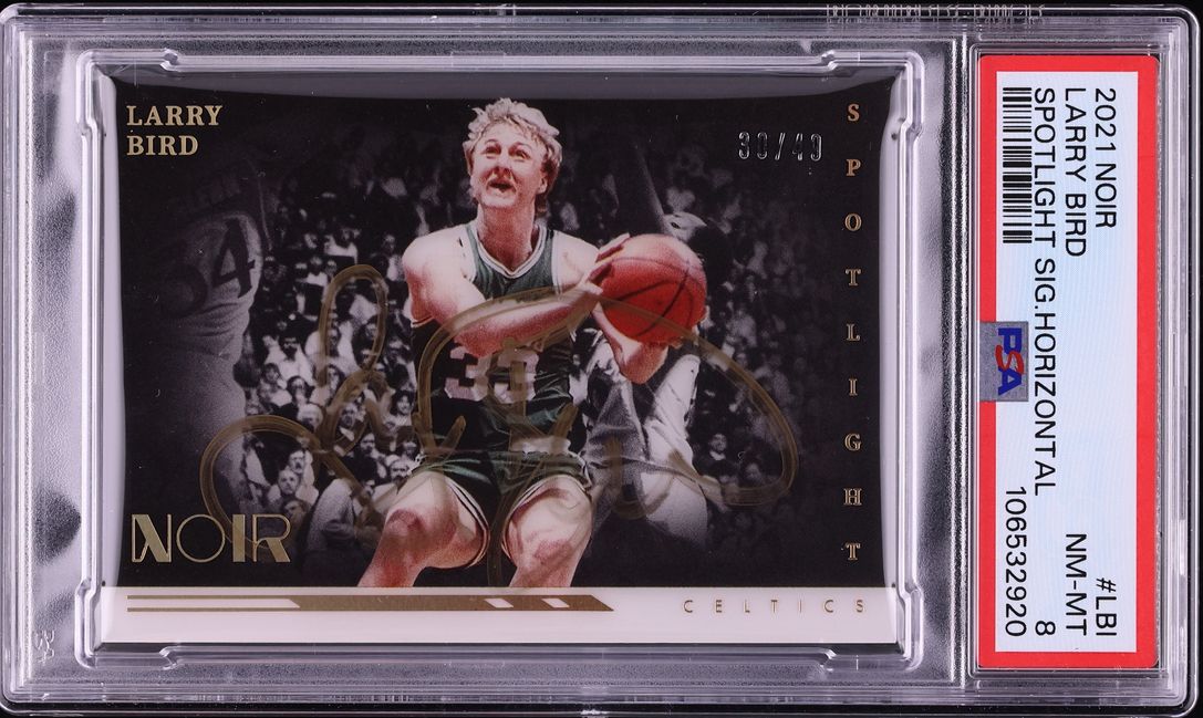 2021 Panini Noir Spotlight Horizontal Larry Bird AUTO /49 #LBI PSA 8 NM-MT