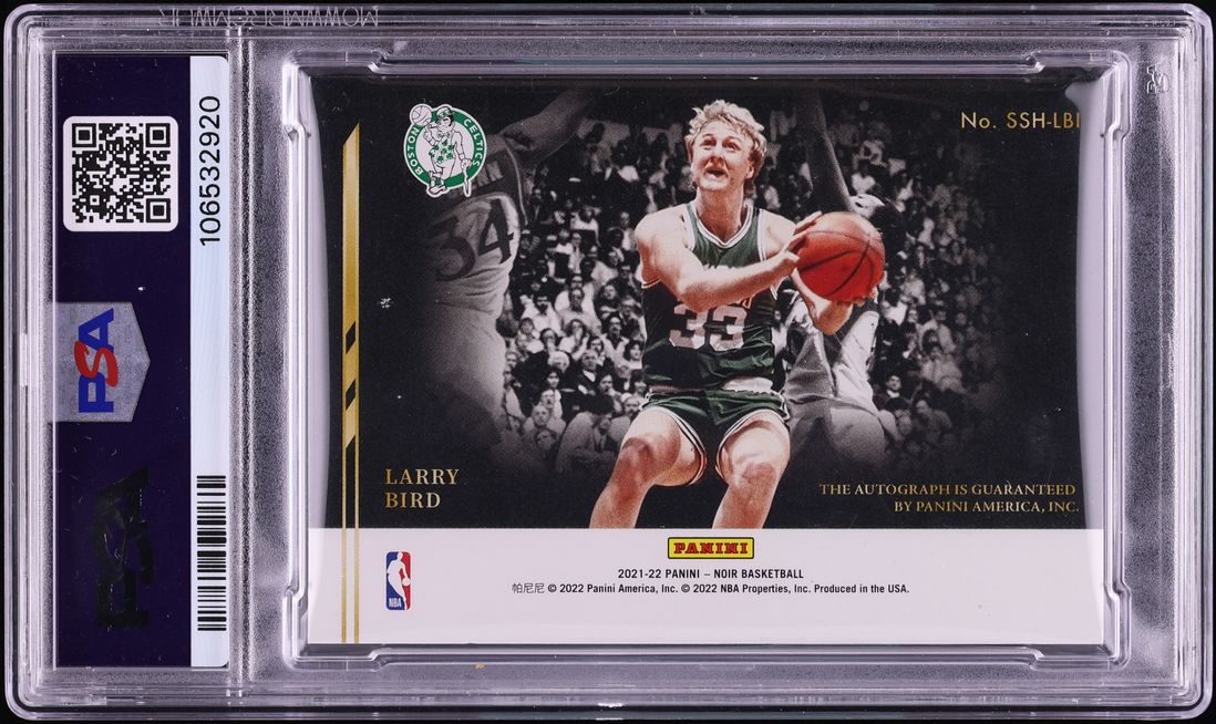 2021 Panini Noir Spotlight Horizontal Larry Bird AUTO /49 #LBI PSA 8 NM-MT