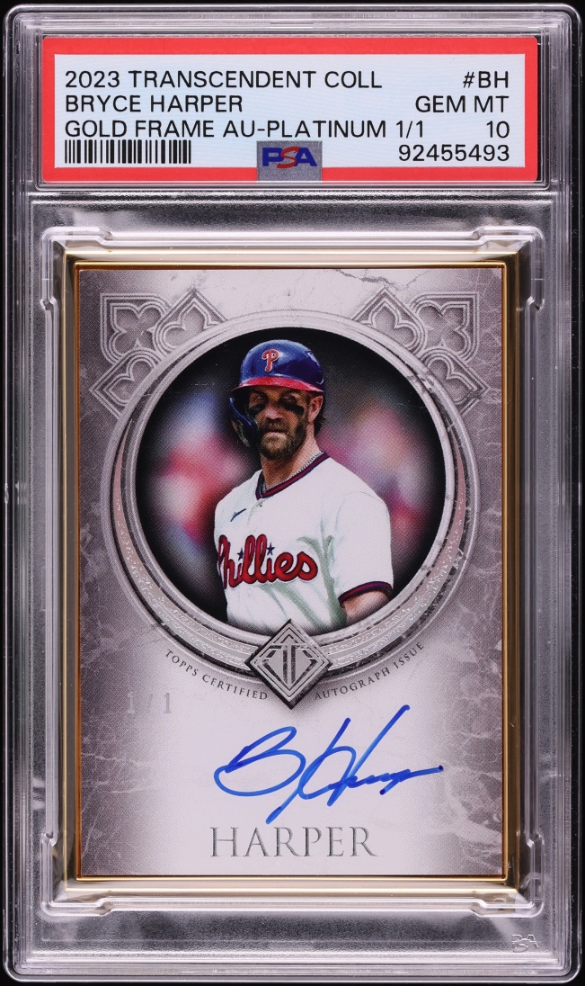 2023 Topps Transcendent Collection Gold Frame Platinum Bryce Harper AUTO 1/1 #TCA-BH PSA 10 GEM