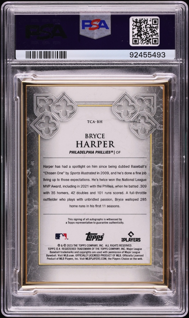 2023 Topps Transcendent Collection Gold Frame Platinum Bryce Harper AUTO 1/1 #TCA-BH PSA 10 GEM