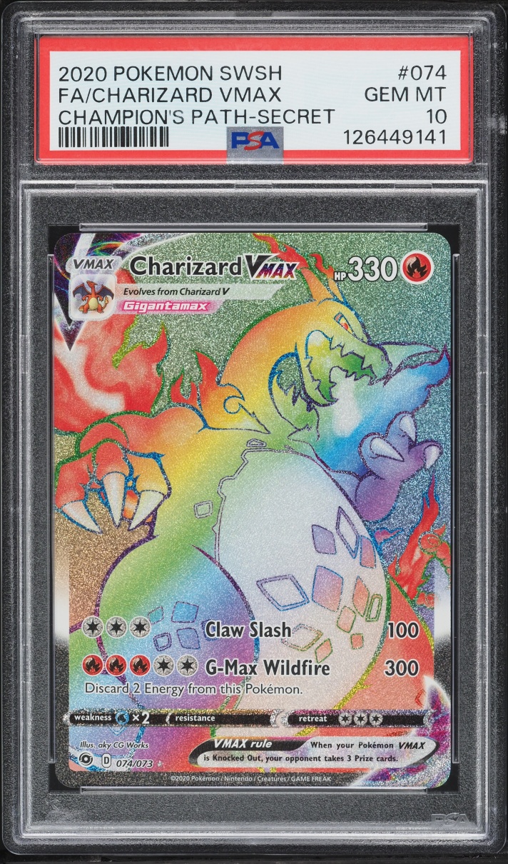 2020 Pokemon Sword & Shield Champion's Path Rainbow Rare Charizard VMAX #74 PSA 10 GEM MINT