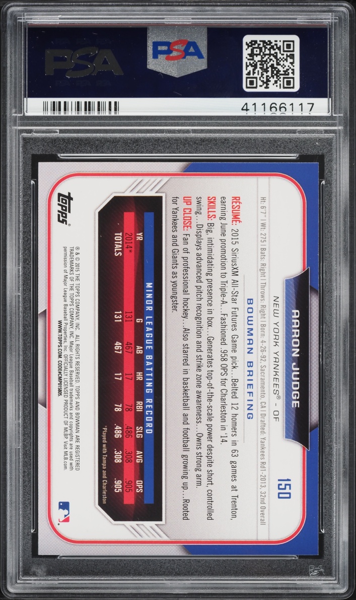 2015 Bowman Draft Aaron Judge PROSPECT #150 PSA 10 GEM MINT