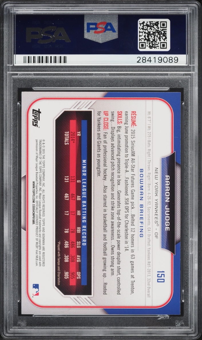 2015 Bowman Draft Aaron Judge PROSPECT #150 PSA 10 GEM MINT