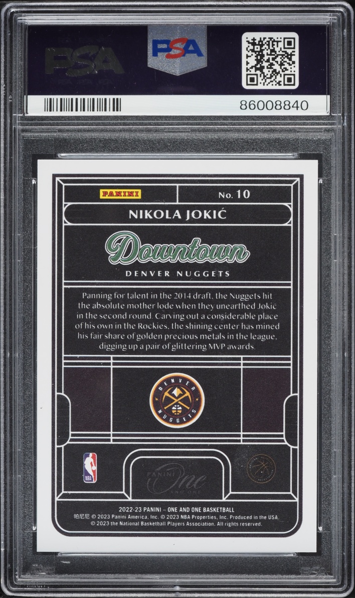 2022 Panini One And One Downtown Nikola Jokic #10 PSA 10 GEM MINT