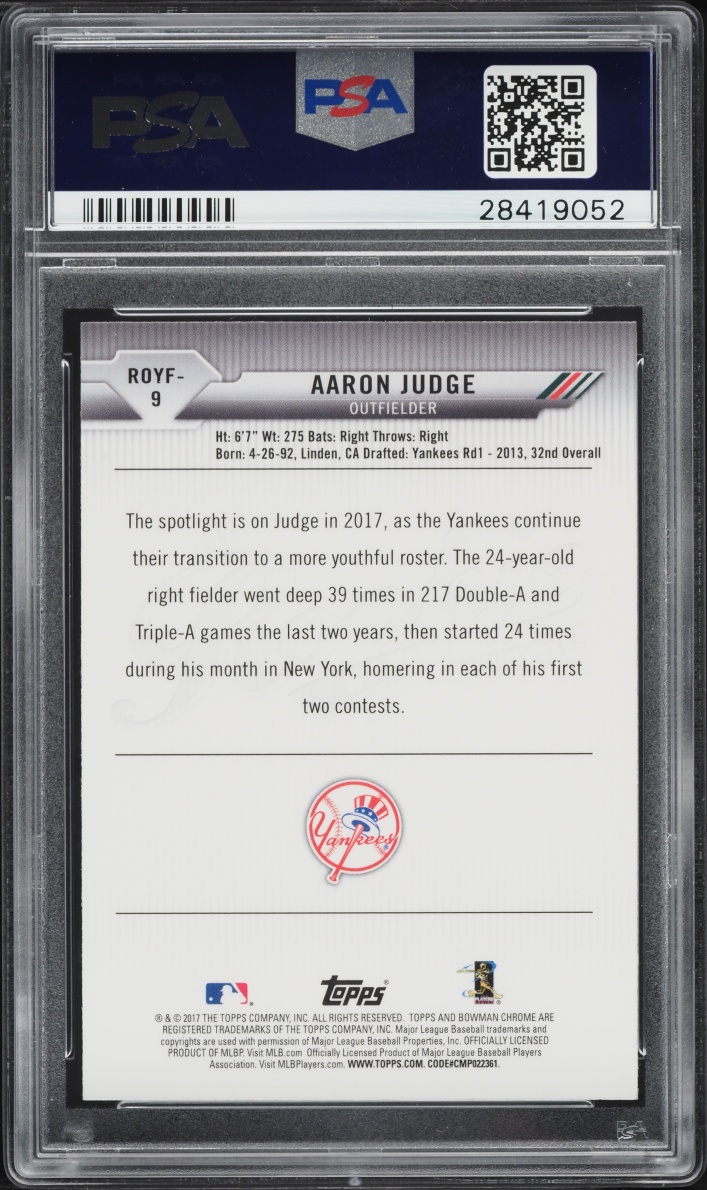 2017 Bowman ROY Favorites Aaron Judge ROOKIE #ROYF-9 PSA 10 GEM MINT