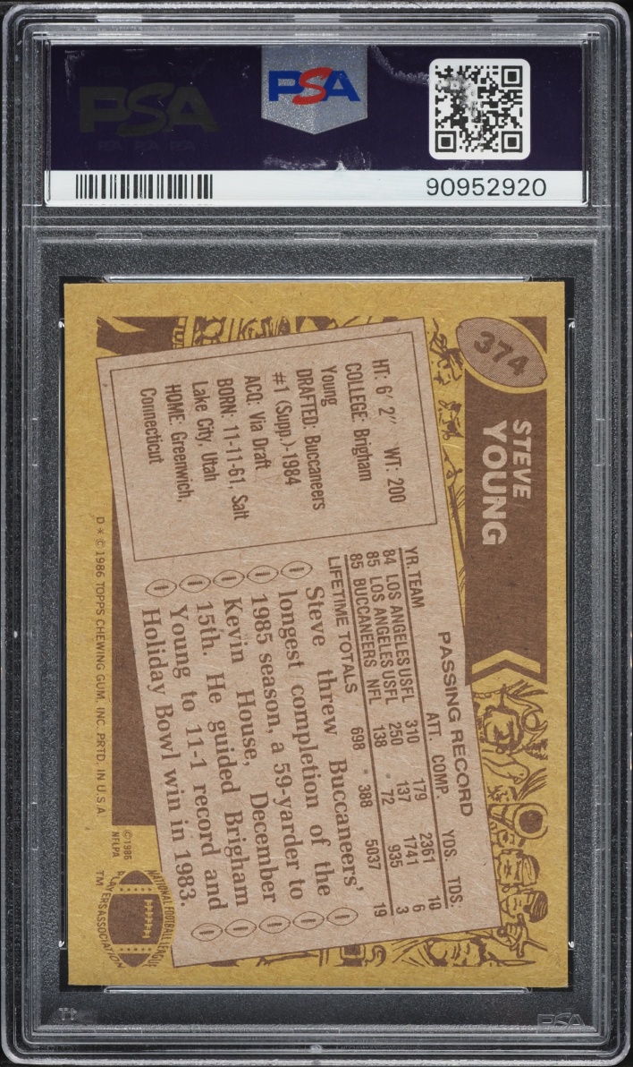 1986 Topps Football Steve Young ROOKIE #374 PSA 7 NRMT
