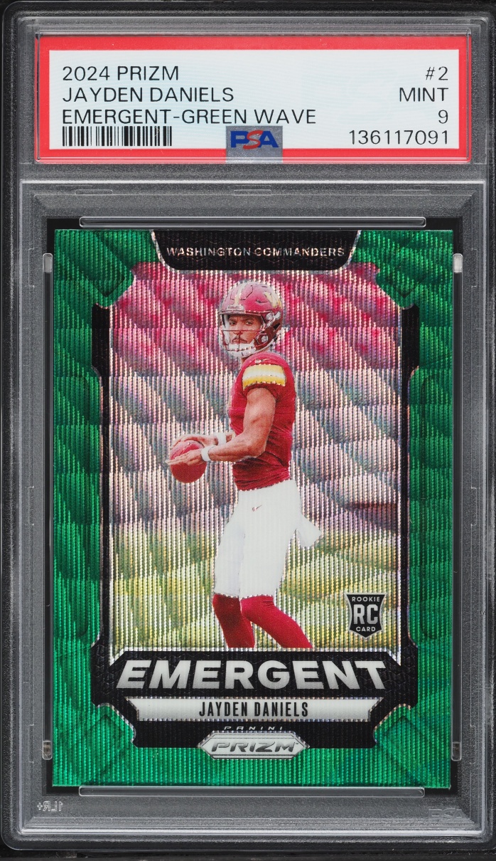 2024 Panini Prizm Emergent Green Wave Jayden Daniels ROOKIE #2 PSA 9 MINT