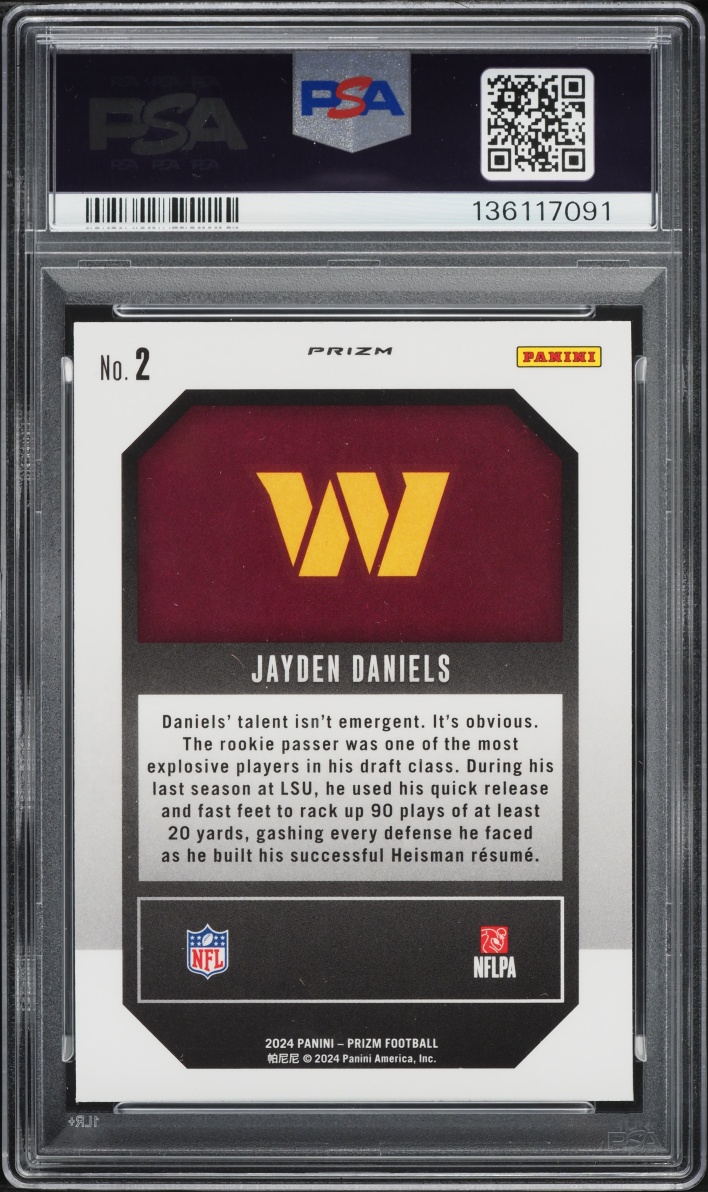 2024 Panini Prizm Emergent Green Wave Jayden Daniels ROOKIE #2 PSA 9 MINT