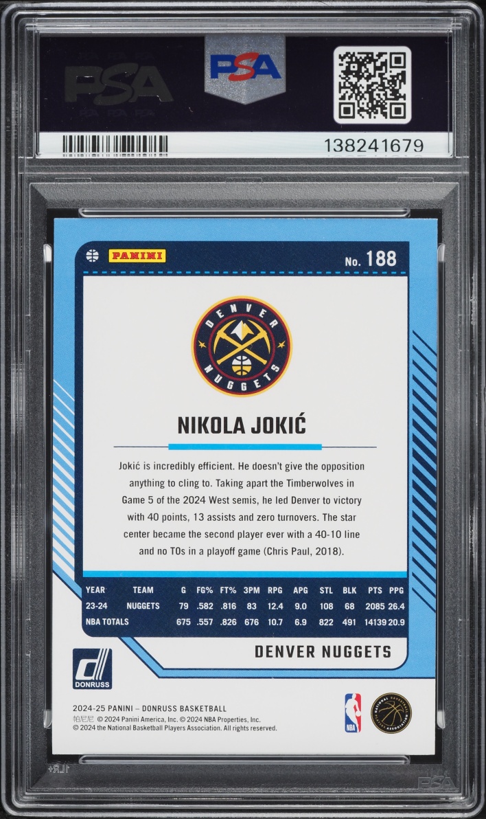 2024 Donruss Basketball Nikola Jokic #188 PSA 10 GEM MINT