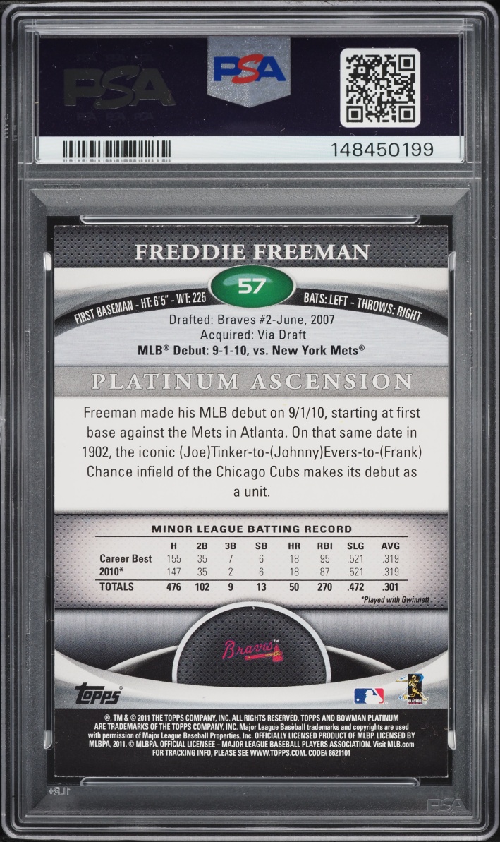 2011 Bowman Platinum Freddie Freeman ROOKIE #57 PSA 8 NM-MT