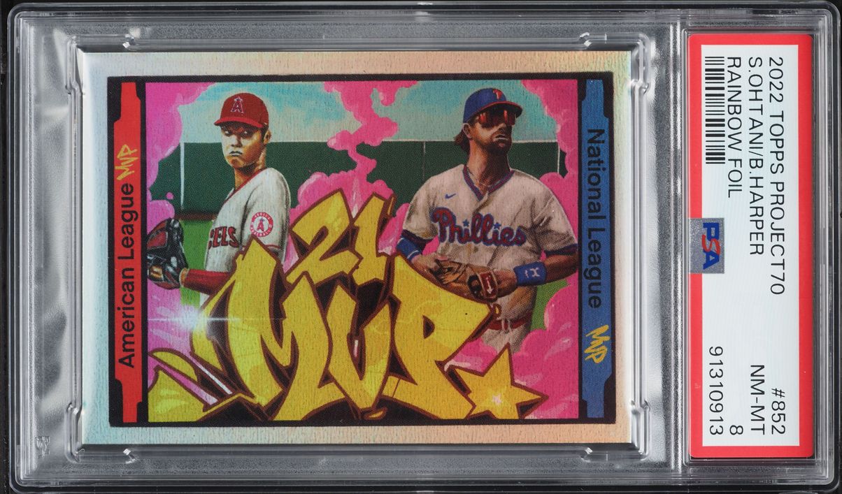2022 Topps Project70 Rainbow Foil Shohei Ohtani Bryce Harper /70 #852 PSA 8 NM-MT