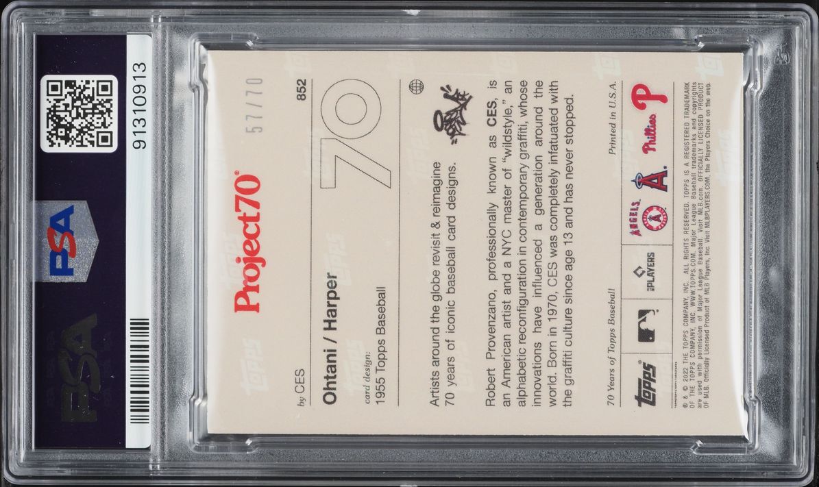 2022 Topps Project70 Rainbow Foil Shohei Ohtani Bryce Harper /70 #852 PSA 8 NM-MT