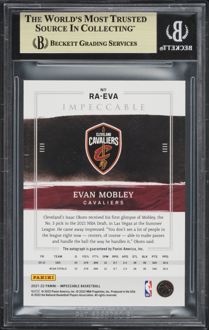 2021 Panini Impeccable Evan Mobley ROOKIE AUTO /99 #RA-EVA BGS 9.5 GEM MINT