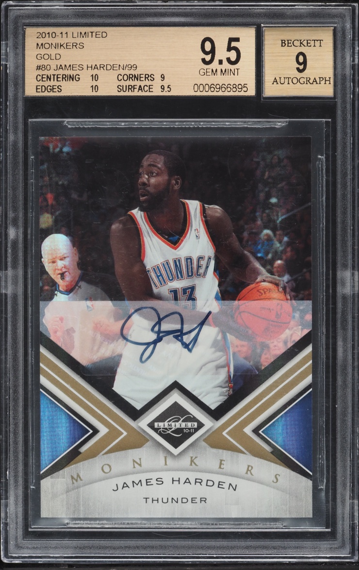 2010 Limited Monikers Gold James Harden AUTO /99 #80 BGS 9.5 GEM MINT