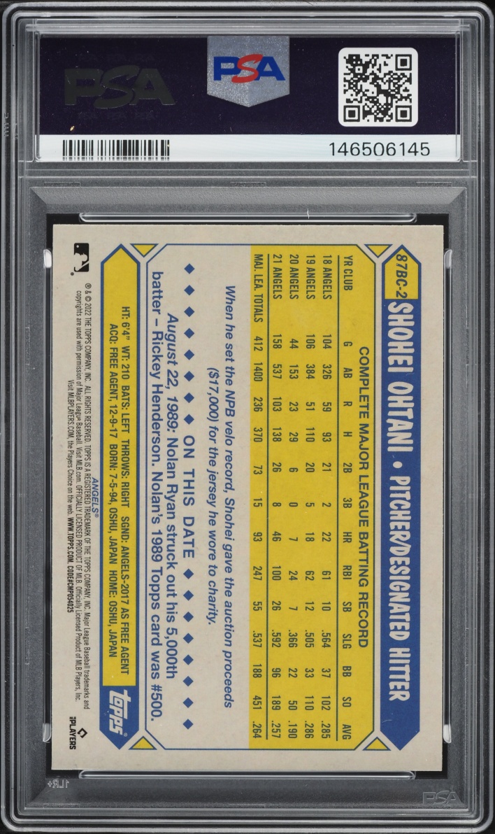 2022 Topps Chrome '87 Shohei Ohtani #87BC-2 PSA 10 GEM MINT