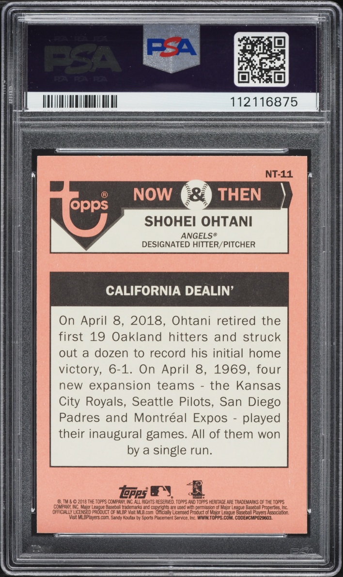 2018 Topps Heritage Now & Then Shohei Ohtani ROOKIE #NT-11 PSA 10 GEM MINT