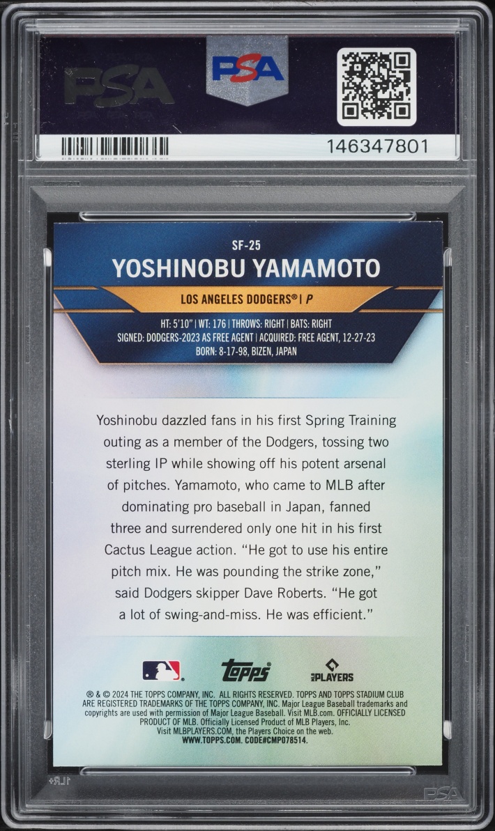 2024 Stadium Club Special Forces Yoshinobu Yamamoto ROOKIE #SF25 PSA 9 MINT
