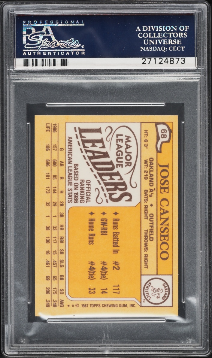 1987 Topps Jose Canseco MINI LEAGUE LEADERS #68 PSA 9 MINT
