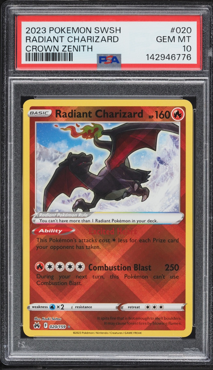 2023 Pokemon Sword & Shield Crown Zenith Holo Radiant Charizard #20 PSA 10 GEM MINT