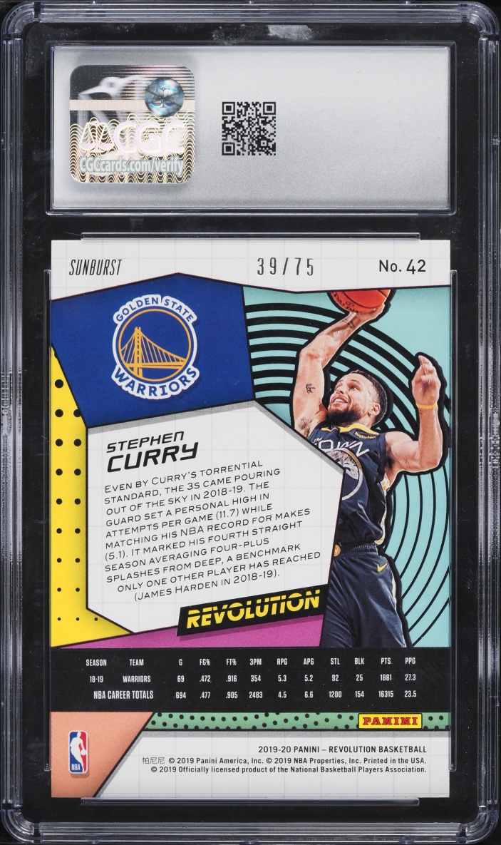2019 Panini Revolution Sunburst Stephen Curry /75 #42 CGC 9 MINT