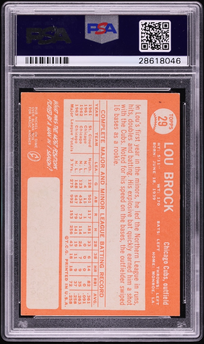 1964 Topps Lou Brock #29 PSA 6 EXMT