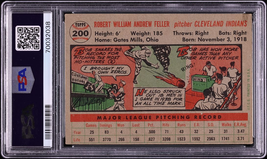 1956 Topps Bob Feller #200 PSA 4 VGEX