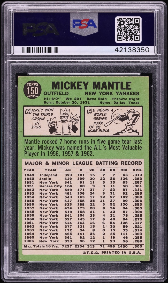1967 Topps Mickey Mantle #150 PSA 5 EX
