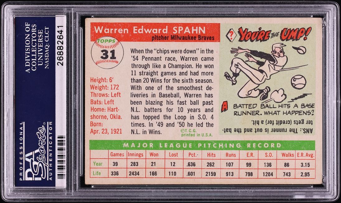 1955 Topps Warren Spahn #31 PSA 5 EX