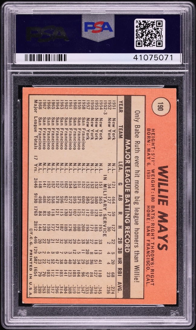 1969 Topps Willie Mays #190 PSA 5 EX