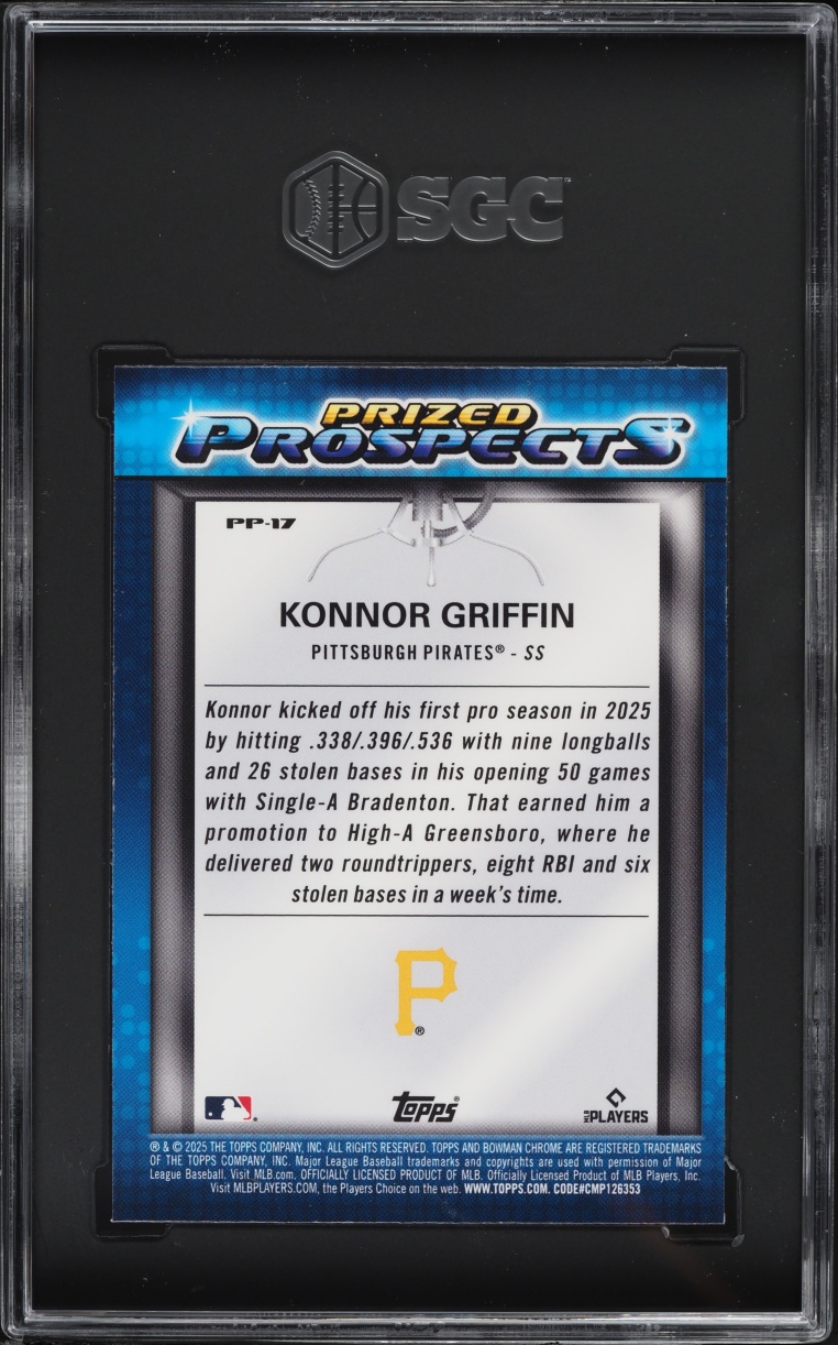 2025 Bowman Chrome Draft Mega Box Prized Konnor Griffin PROSPECT #PP-17 SGC 7 NRMT