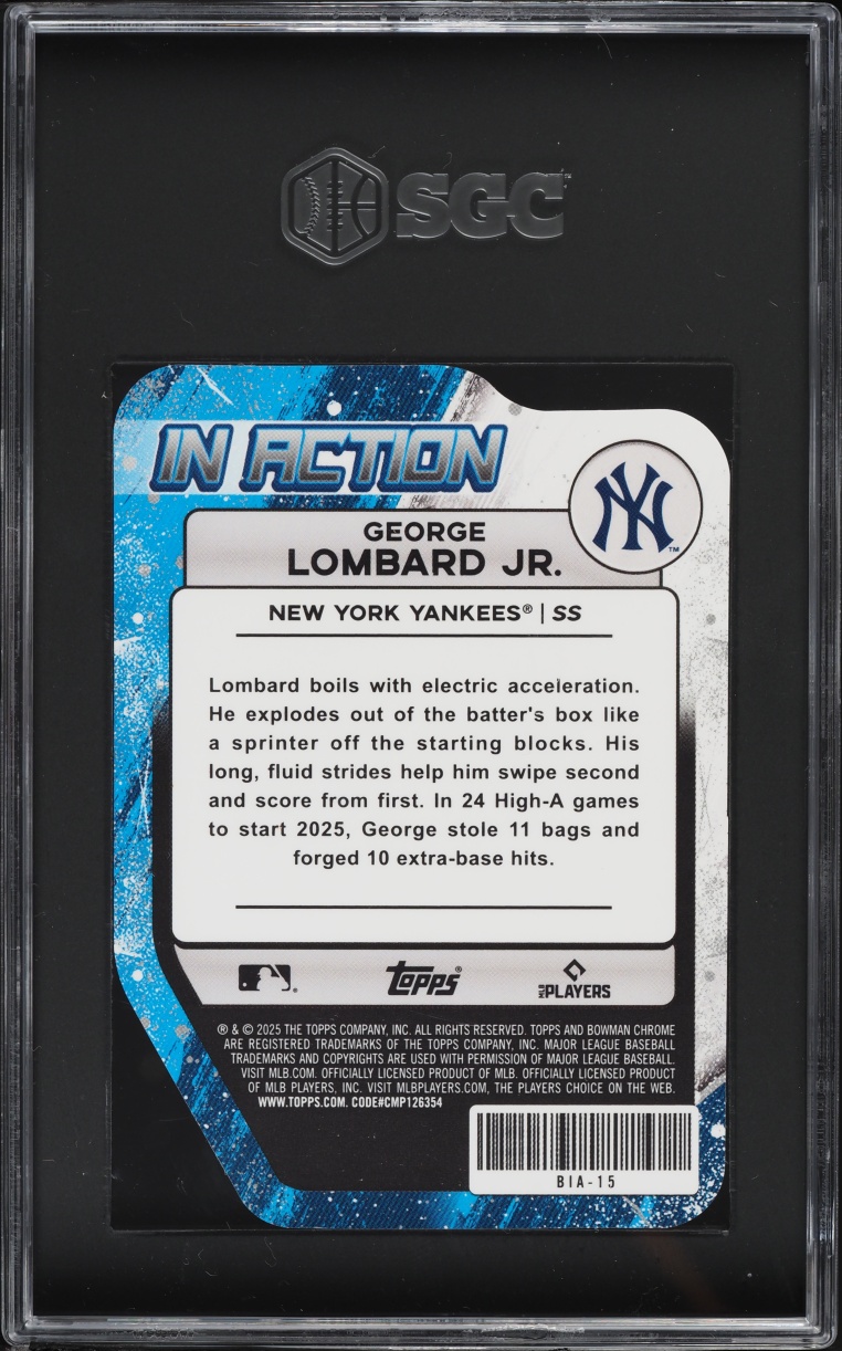 2025 Bowman Chrome Draft Mega Box In Action Die-Cut George Lombard Jr. PROSPECT SGC 9.5 MINT+