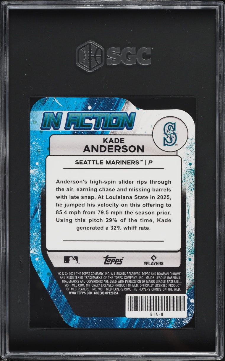 2025 Bowman Chrome Draft Mega Box In Action Die-Cut Kade Anderson PROSPECT #BIA-8 SGC 10 GEM