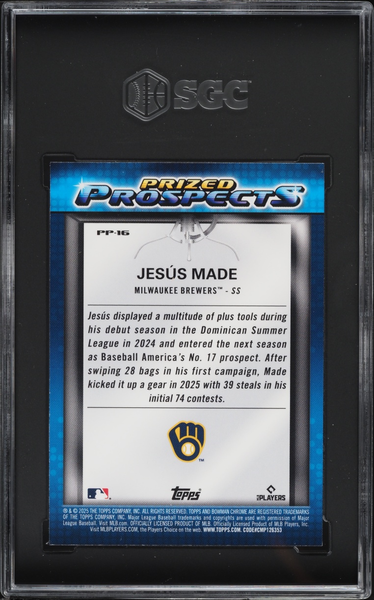 2025 Bowman Chrome Draft Mega Box Prized Jesus Made PROSPECT #PP-16 SGC 9 MINT