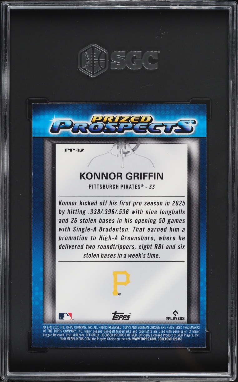 2025 Bowman Chrome Draft Mega Box Prized Konnor Griffin PROSPECT #PP-17 SGC 9.5 MINT+