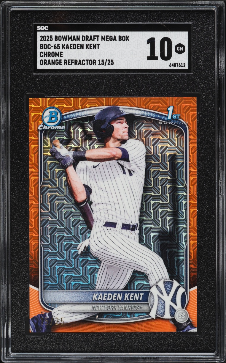 2025 Bowman Chrome Draft Mega Box Orange Refractor Kaeden Kent PROSPECT /25 #BDC-65 SGC 10 GEM