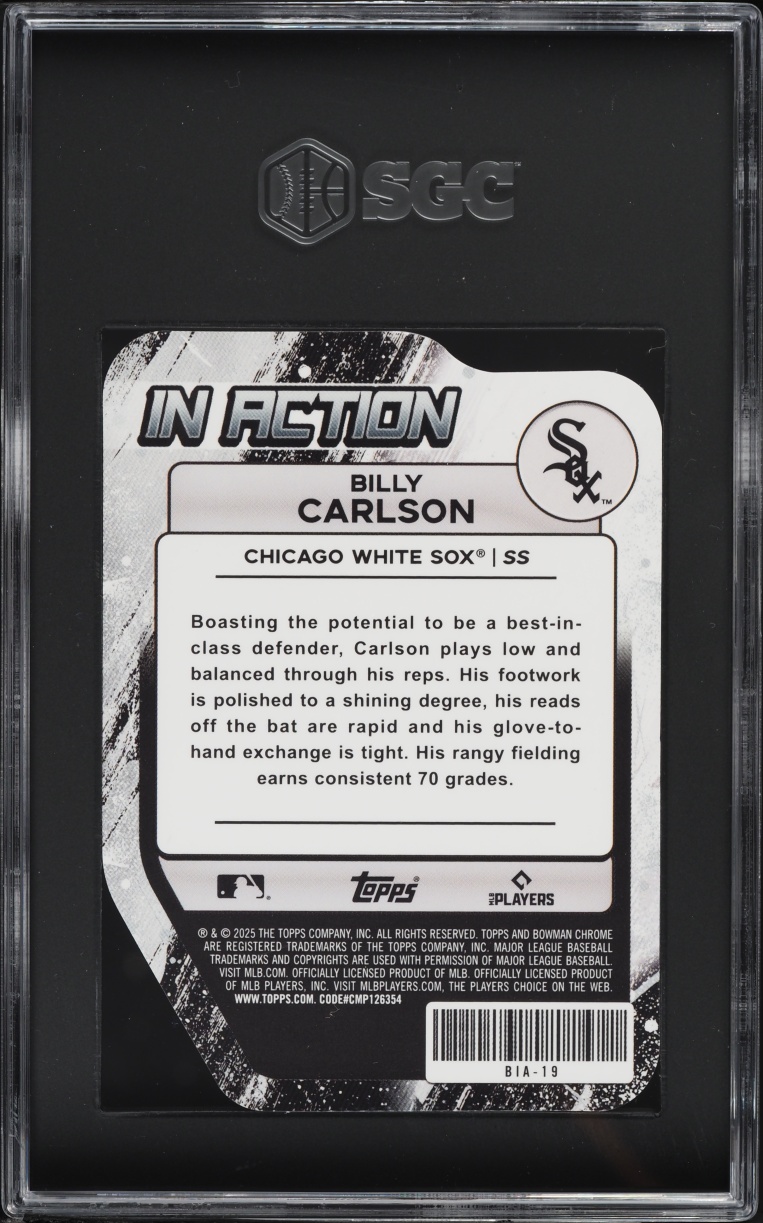 2025 Bowman Chrome Draft Mega Box In Action Pink Ref Billy Carlson PROSPECT /199 SGC 8 NM-MT