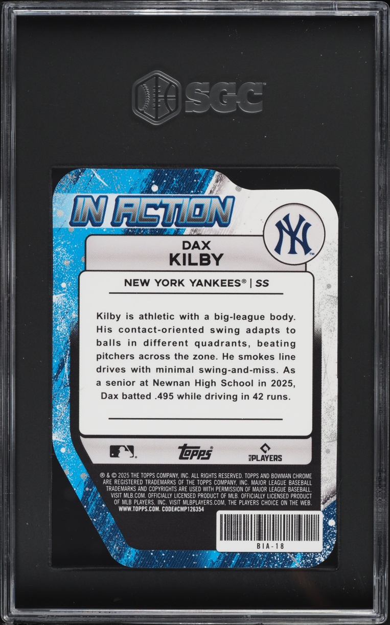 2025 Bowman Chrome Draft Mega Box In Action Die-Cut Dax Kilby PROSPECT #BIA-18 SGC 10 GEM MINT