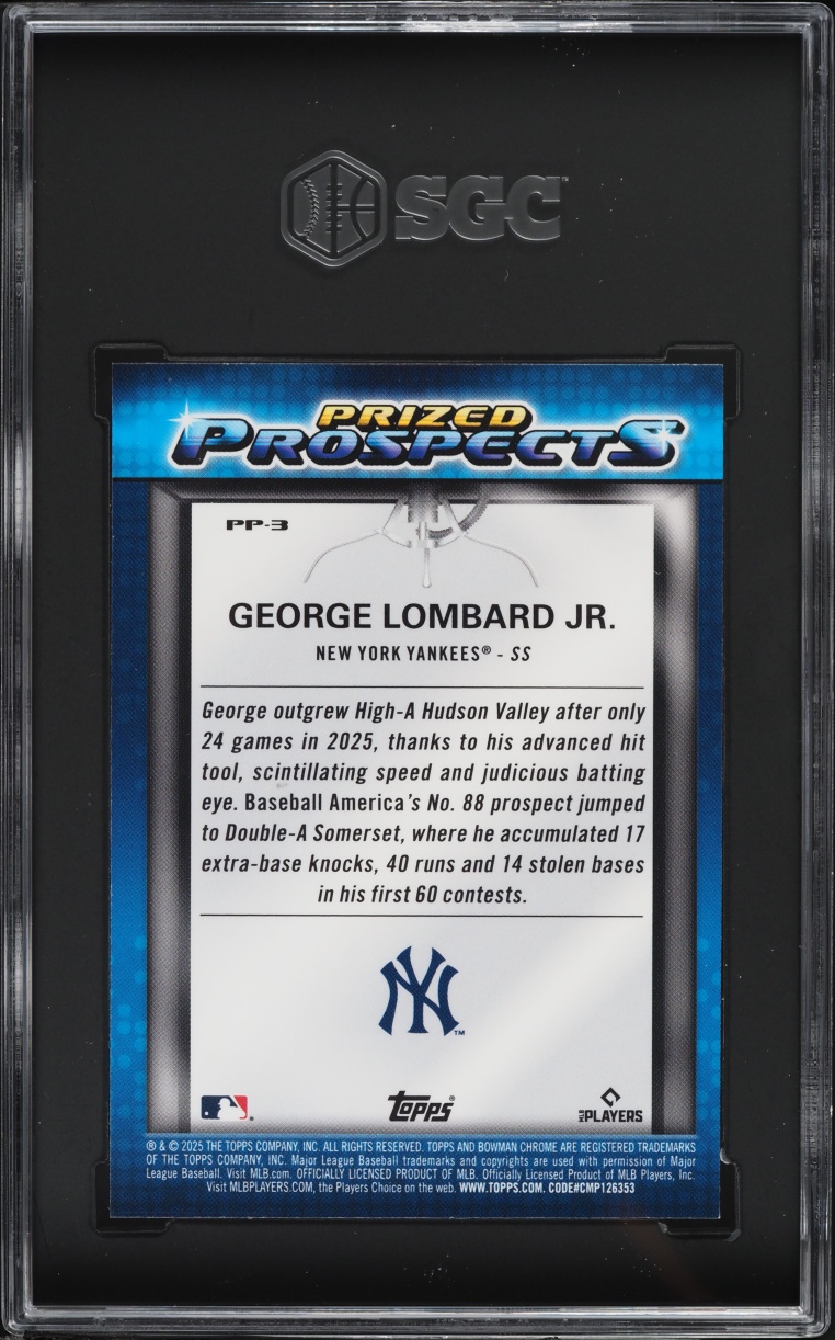 2025 Bowman Chrome Draft Mega Box Prized George Lombard Jr. PROSPECT #PP-3 SGC 9.5 MINT+