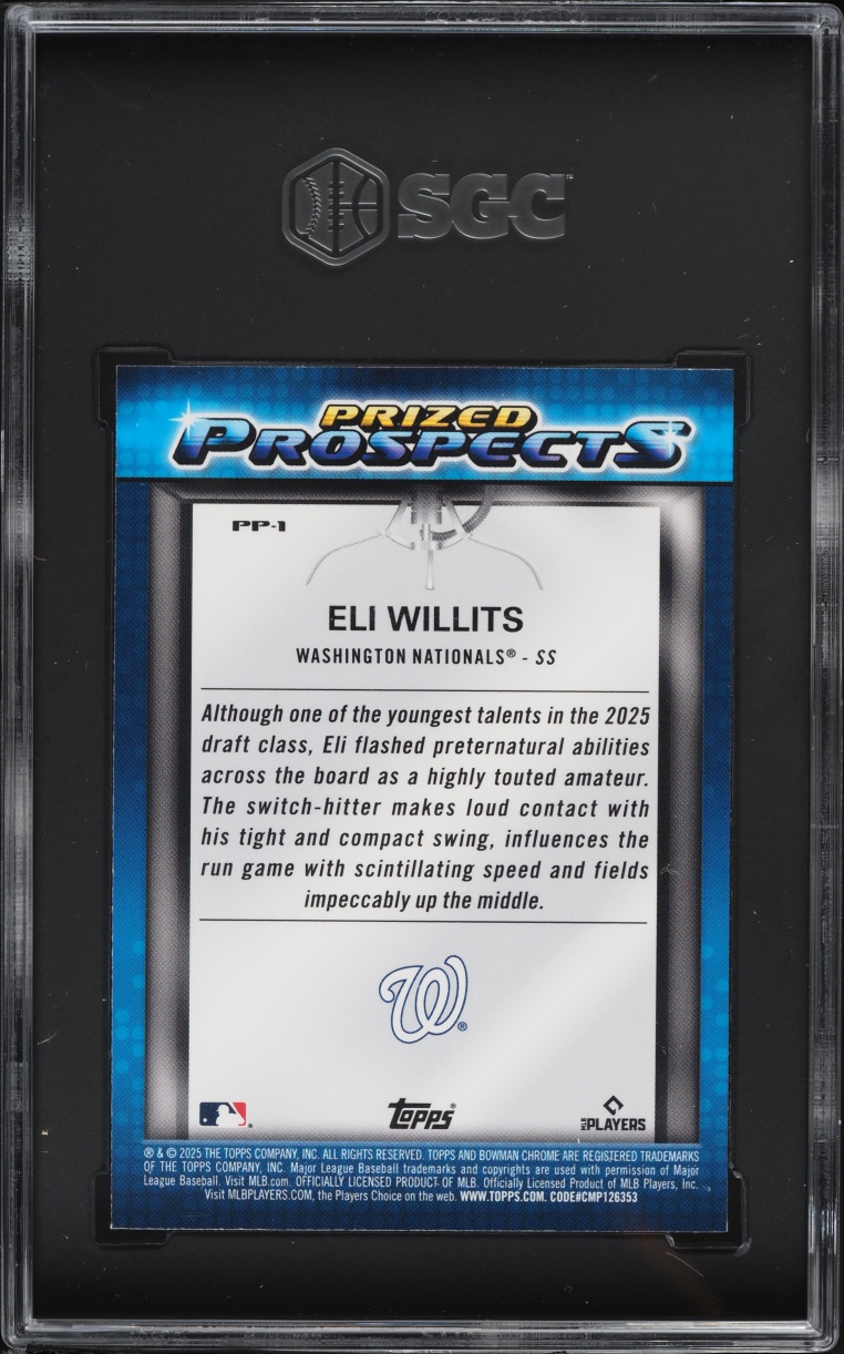 2025 Bowman Draft Mega Box Prized Eli Willits PROSPECT #PP-1 SGC 10 GEM MINT