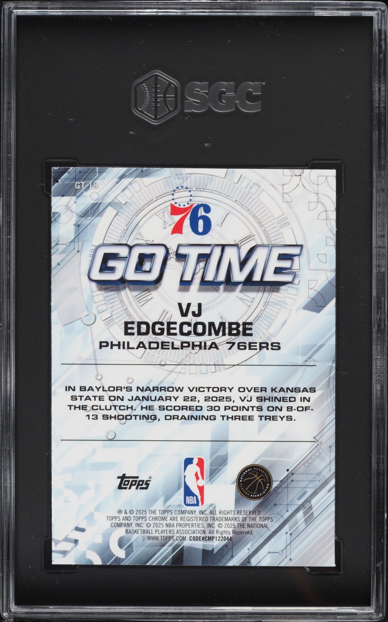 2025 Topps Chrome Go Time VJ Edgecombe ROOKIE #GT-18 SGC 10 GEM MINT