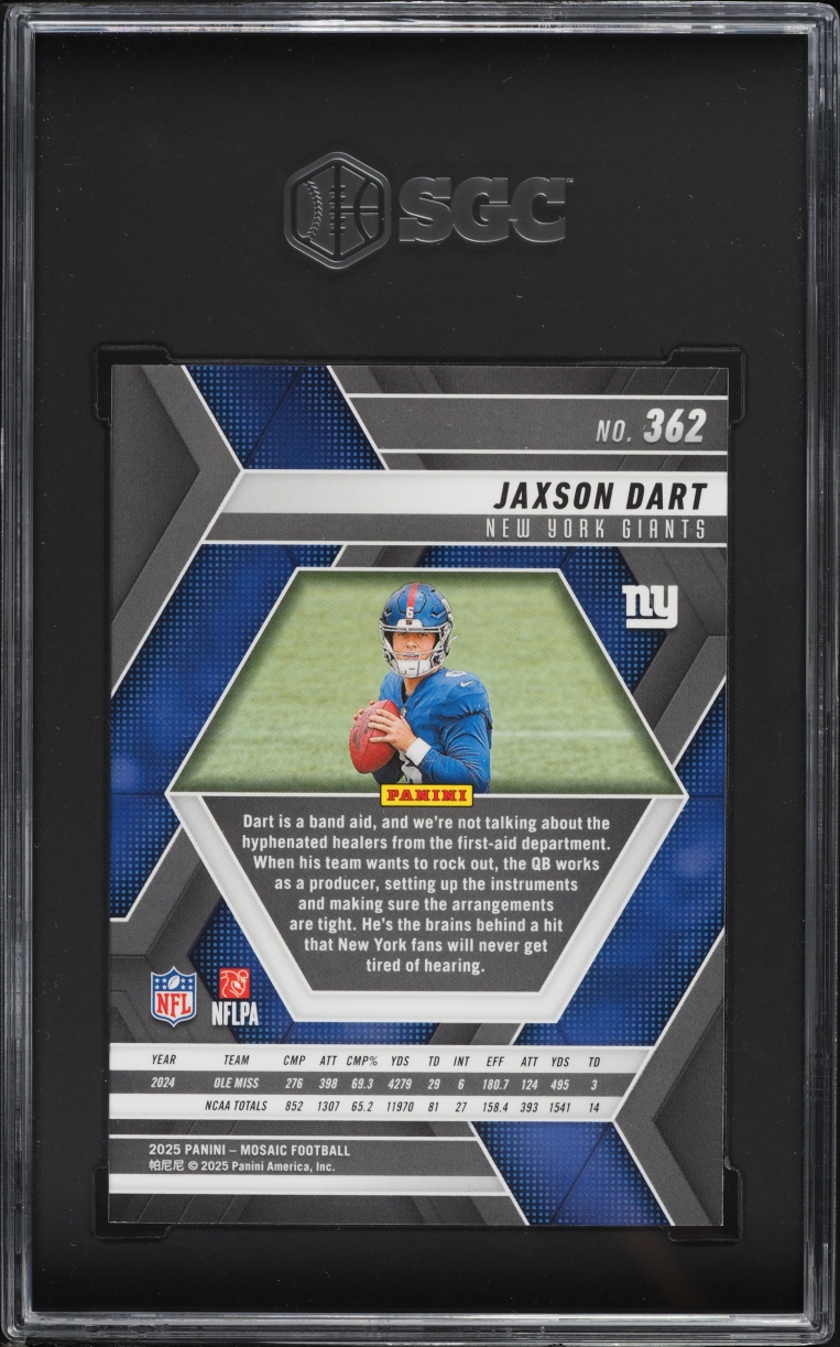 2025 Panini Mosaic Jaxson Dart ROOKIE #362 SGC 10 GEM MINT