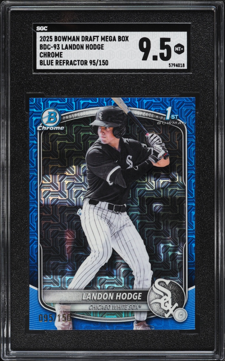 2025 Bowman Chrome Draft Mega Box Blue Ref Landon Hodge PROSPECT /150 #BDC-93 SGC 9.5 MINT+