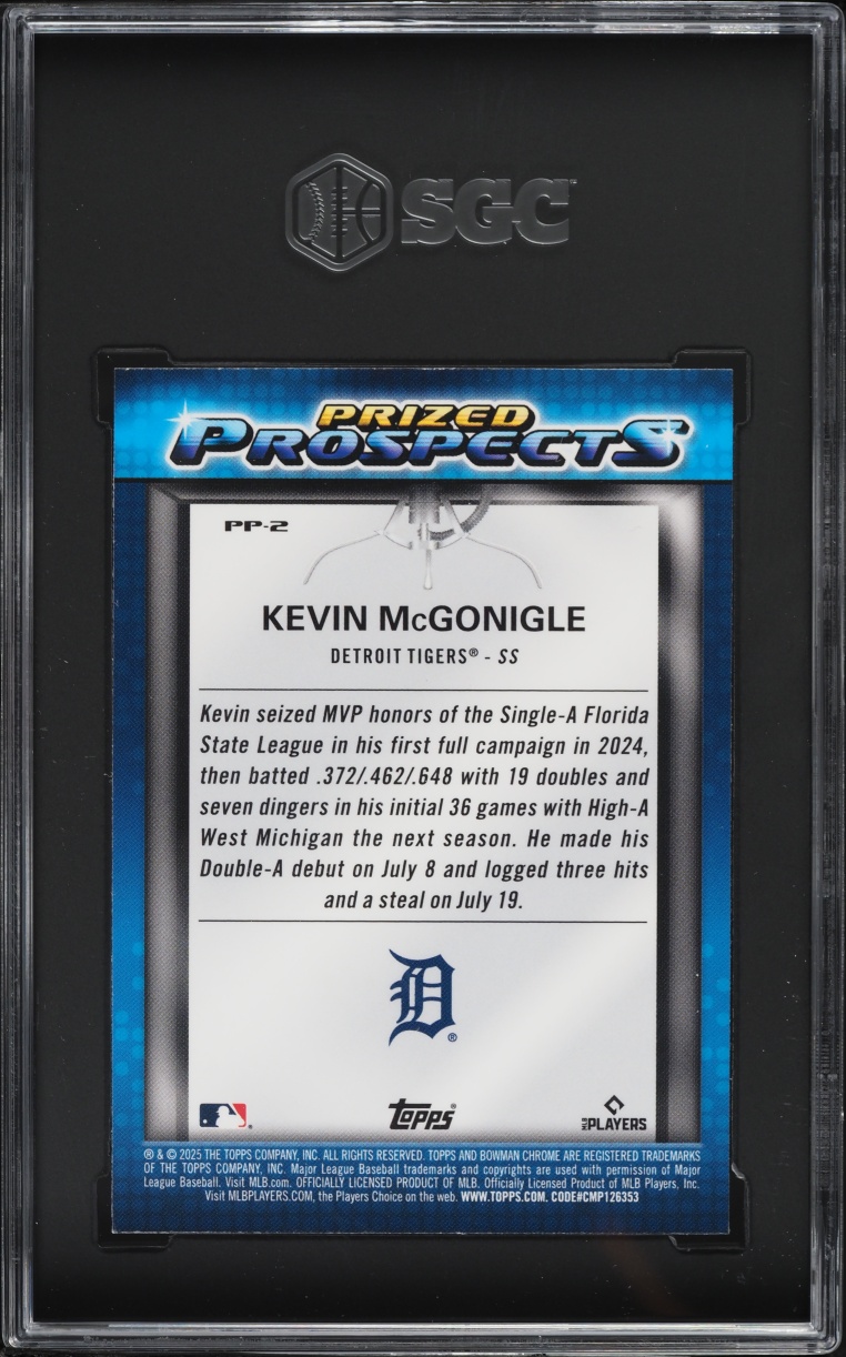 2025 Bowman Chrome Draft Mega Box Prized Kevin Mcgonigle PROSPECT #PP-2 SGC 10 GEM MINT