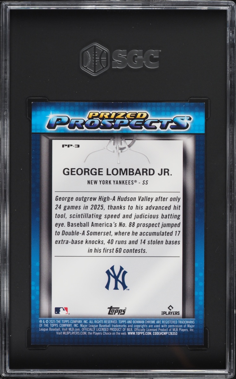 2025 Bowman Chrome Draft Mega Box Prized Blue Ref George Lombard Jr. PROSPECT /150 SGC 8.5