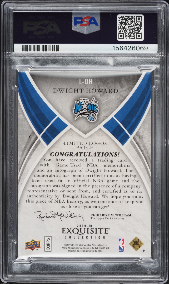 2009 Exquisite Collection Limited Logos Dwight Howard PATCH AUTO 1/20 #L-DH PSA 5 EX