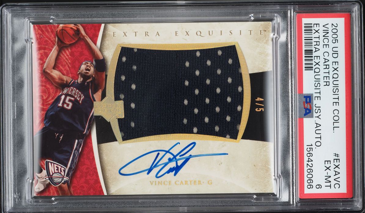2005 Exquisite Collection Extra Jersey Vince Carter PATCH AUTO /5 #EXAVC PSA 6 EXMT